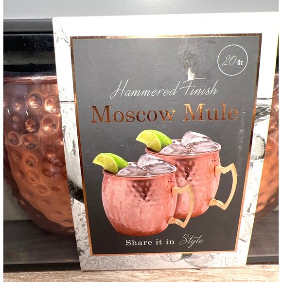 Hammered-Finish Copper Moscow Mule Mug Set With Gold Handles - 20 Oz - Gift Boxe - Picture 2 of 5